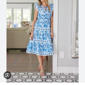 Blue Floral Lace Trim Dress Sail to Sable